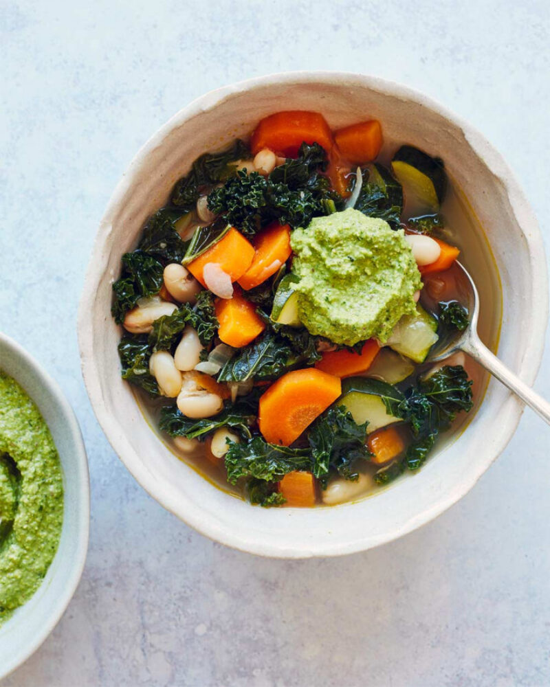 Kale & Bean Soup with Pistachio & Lemon Pistou Recipe