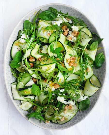 Ribbon Zucchini Salad with Rocket, Feta & Hazelnuts Recipe