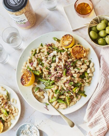 White Bean and Asparagus Salad with Charred Lemon Dressing Recipe