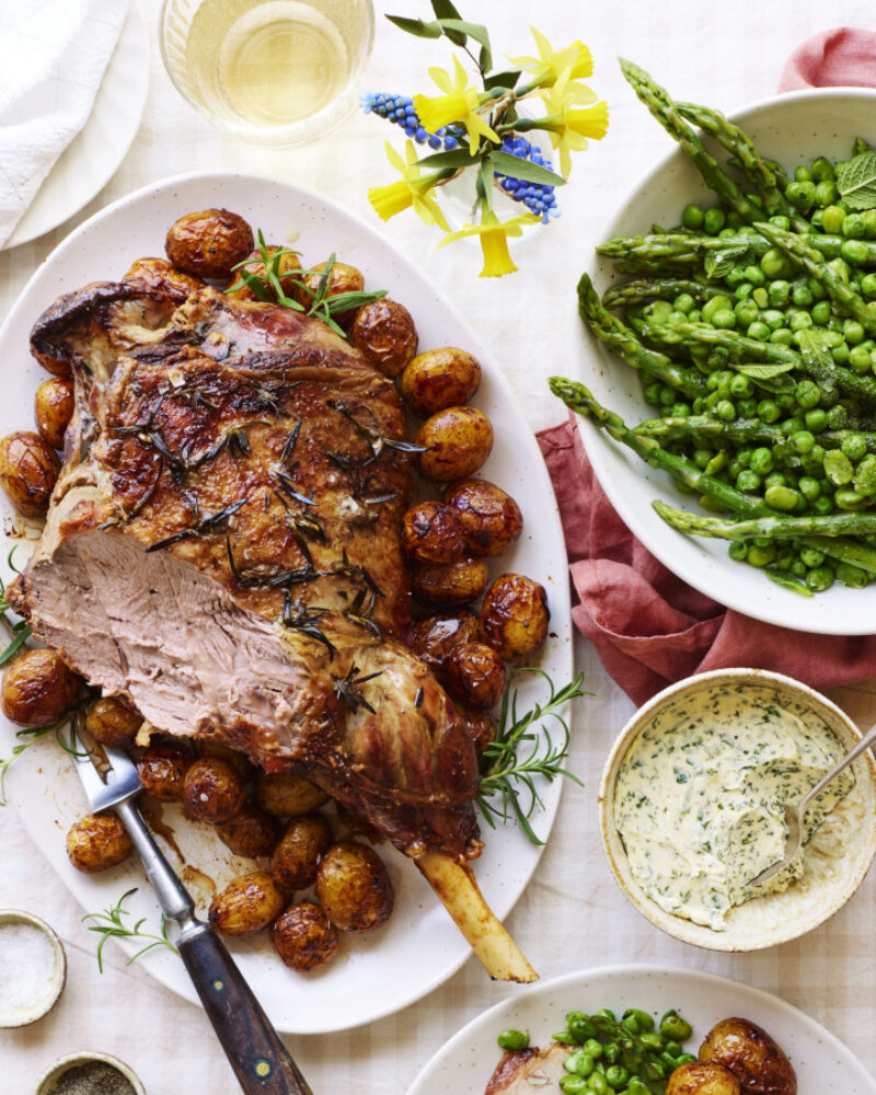 Roast Leg of Lamb with Minted Spring Vegetables Recipe