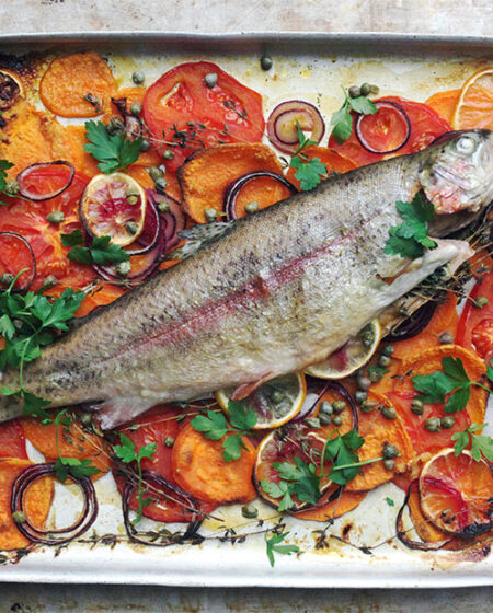 Baked Trout on a Bed of Vegetables Recipe