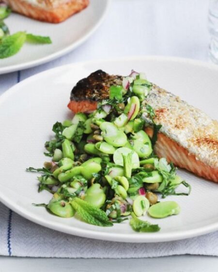 Baked Salmon with Broad Bean Salsa Recipe