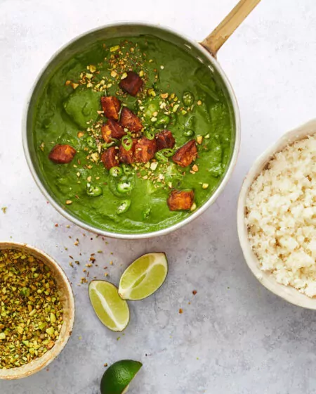 Fish & Spinach Curry, Cauliflower ‘Rice’ & Pistachios Recipe